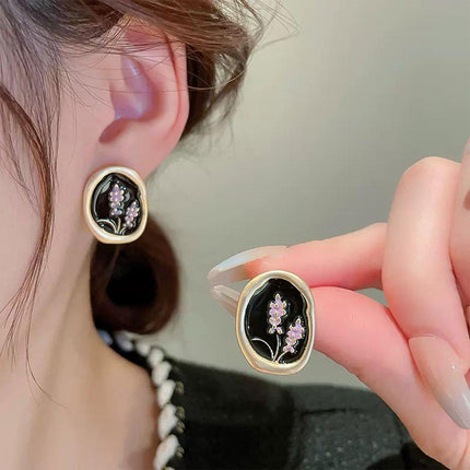Vintage Black Stud Earrings Women Retro Style Dripping Oil Fashion Jewelry