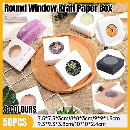 50PCS Handmade Soap Paper Box Round Window Kraft Black White Candy Biscuit Box
