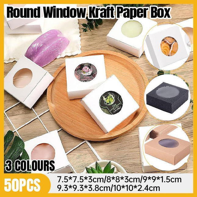 50PCS Handmade Soap Paper Box Round Window Kraft Black White Candy Biscuit Box