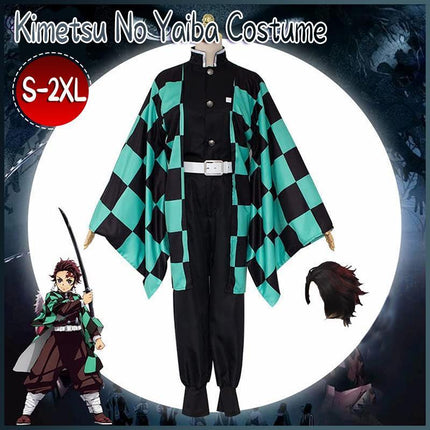 Demon Slayer Kimetsu No Yaiba Kamado Tanjiro Cosplay Costume Kimono Dress Wig AU - Aimall