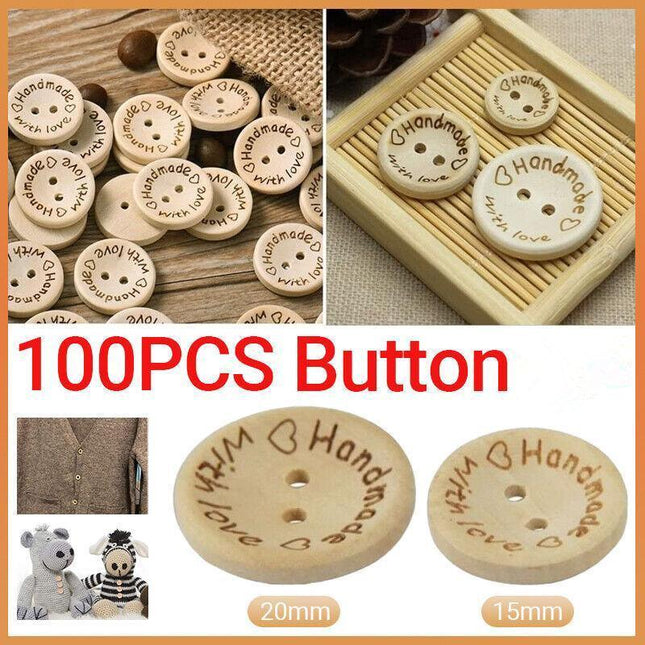 100Pcs Natural Wooden Button Craft Sewing Diy Handmade With Love Wooden Buttons - Aimall