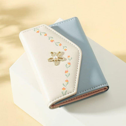 Small Wallet Women Tri-Folded Wallet Cash Pocket Flowers Card Holder Coin Purse