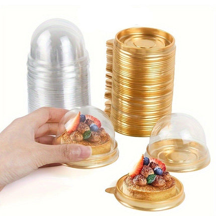 100pcs Round Gold Plastic Bakery Food Packaging Boxes for Cake Dessert Packaging