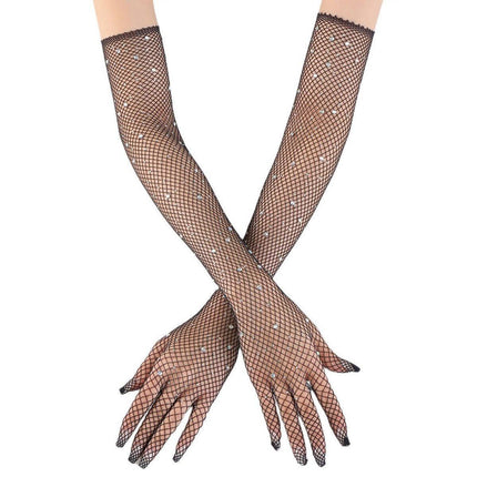 8 Pairs Black White Fishnet Gloves Long Sleeve Rhinestone Party Clubwear