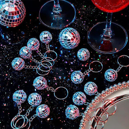 12PCS Disco Laser Ball Pendant Small Silver Bag Pendant Keychain Party Favors
