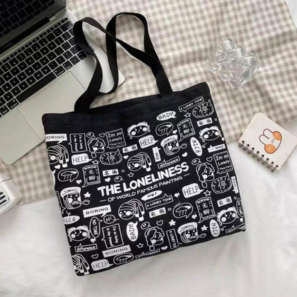 Canvas Shoulder Bag for Women Student Fashion All in One Shopping Tote Handbag