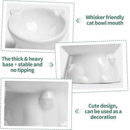 Ceramic Cat Bowl Cute Tall Raised Cat Food Bowl for Pets Eating Comfortably