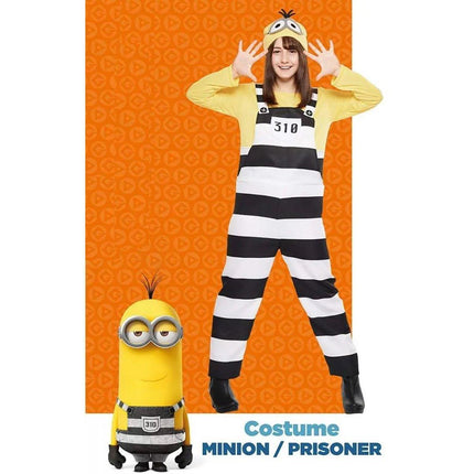 M/L Minions Halloween Costume Yellow Striped Prisoner Cartoon Character Clothes