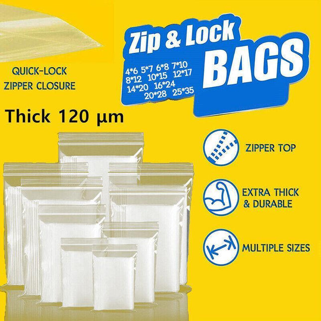 100-1000X 12 Sizes Zip Lock Plastic Bags Thick Resealable Ziplock Wholesale Bulk - Aimall