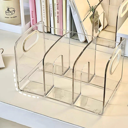 Acrylic Desktop Book Stand Transparent Office Storage Box File Rack Pen Holder
