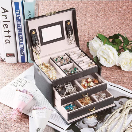 Jewellery Box Organizer Case Holder Storage Earring Ring Jewelry Display Leather - Aimall