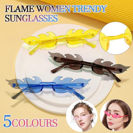 Sunglasses Eyewear Wave Sun Glasses Fire Flame Rimless Fashion Sunglasses - Aimall