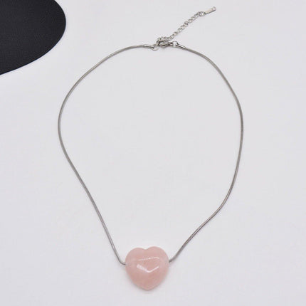 Fashion Girls Necklace Pink Love Titanium Steel Snake Chain Big Heart Pendant
