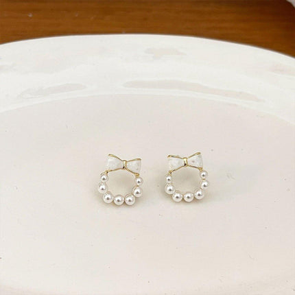 Chic Dainty Bow Earrings for Women Small Round Elegant Jewelry Fashion Gift