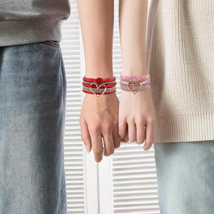 Chic Women's Multi-Color Leather Wrap Bracelet Love Heart Charms Magnetic Clasp - Aimall