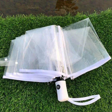 Transparent Folding Umbrella Compact Tri Fold Design Clear Rain Protection Cover