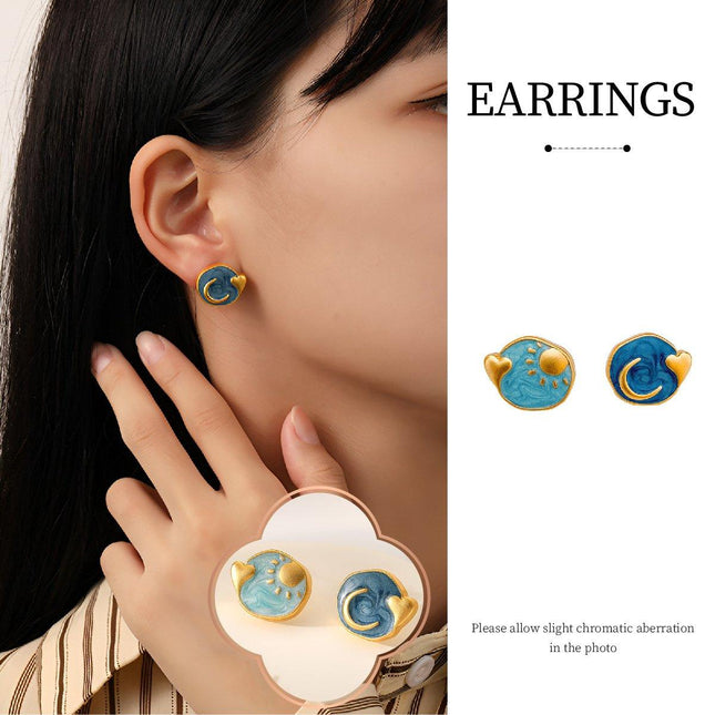 Vintage Sun Moon Heart Earrings Bohemian Style Jewelry for Women Trendy Fashion