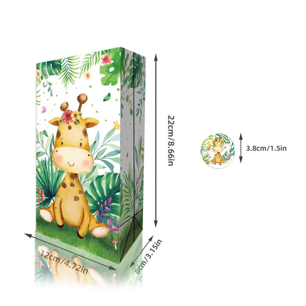 24x Jungle Animal Kraft Paper Bags Set Vibrant Designs Party Favors 4 Styles