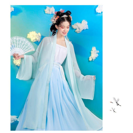 Hanfu Cyan Beizi Coat Traditional Chinese Outerwear for Spring and Summer