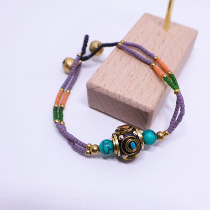 Ethnic Style Handmade Bracelet Color Stone Sky Bead Fashion Round Bead Bracelet