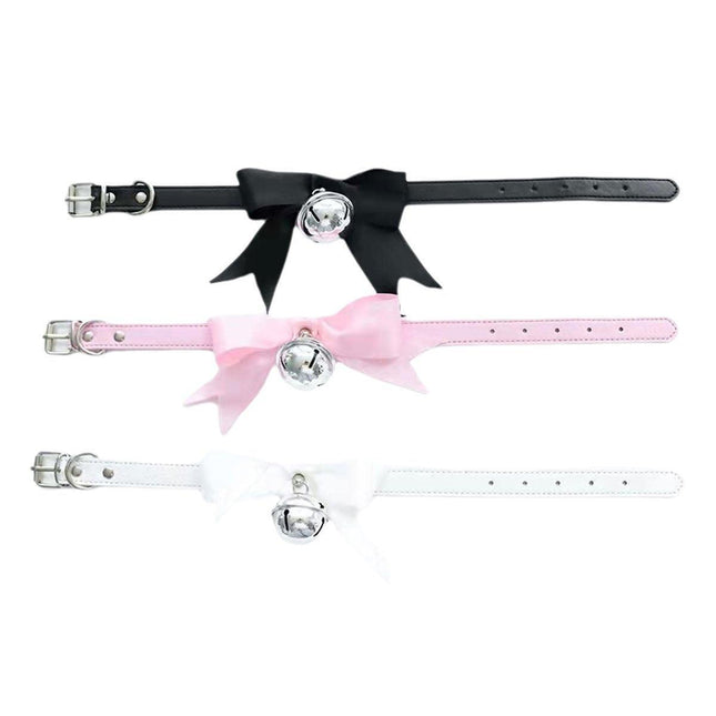 Punk Style Bow Bell Choker Adjustable Collar PU Leather Neckchain Necklace