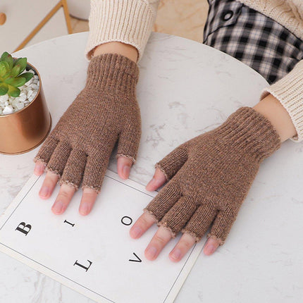 Winter Warm Fingerless Knit Gloves For Mobile Phone Touchscreen Use Elastic