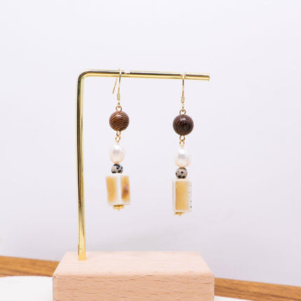 Ceramic Round Cake Earrings Wooden Bead Design Lightweight Jewellery for Women