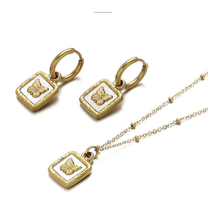 Vintage Butterfly Pendant Necklace and Earrings Set Fashion Jewelry Gift for Her