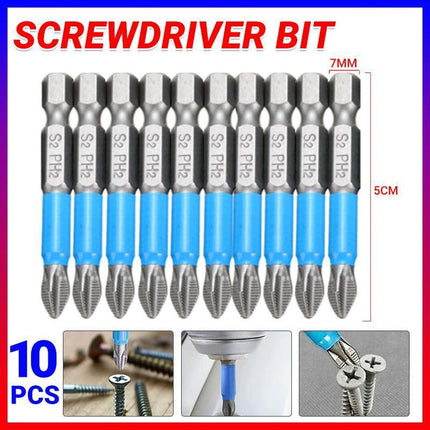 10PCS Anti Slip Electric Hex Shank Magnetic 50mm PH2 Cross Head Screwdriver Bits - Aimall