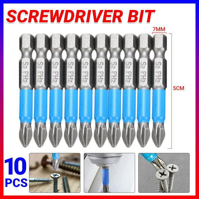 10PCS Anti Slip Electric Hex Shank Magnetic 50mm PH2 Cross Head Screwdriver Bits - Aimall