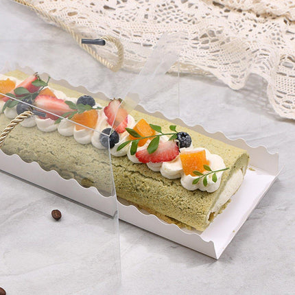 25pcs Rectangular Transparent Cake Roll Packing Box Portable Swiss Pastry Box
