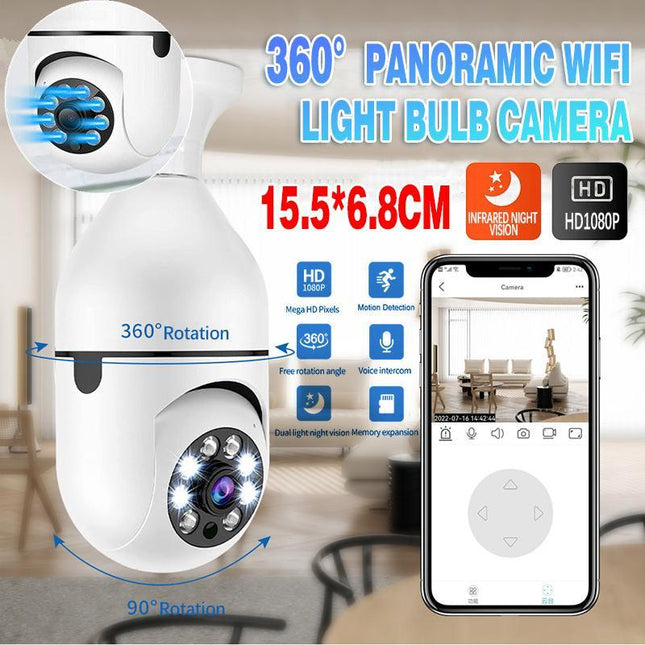 360° Panoramic WiFi IR IP E27 Light Bulb Camera HD Night Smart Home A6 - Aimall