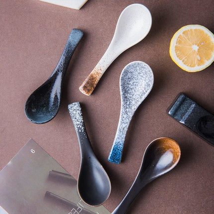 5pcs Ceramic Soup Spoons Household Kitchen Utensils for Cooking and Serving Food