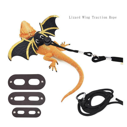 Lizard Harness Leash Bearded Dragon+Cool Leather Wings Reptile Adjustable - Aimall