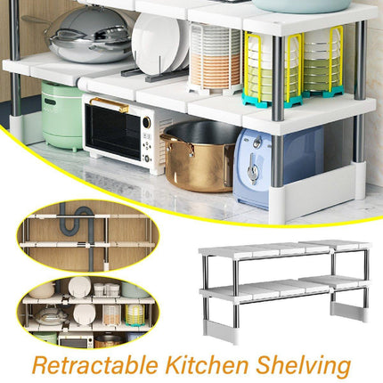Expandable Kitchen Shelf Cabinet Organizer Tiered Storage Rack for Home Use