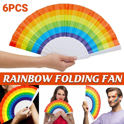 6pcs Rainbow Folding Hand Fans in Six Colors Party Decor Travel Pocket Fans