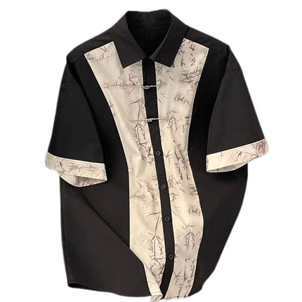 Men Chinese Style Summer Short Sleeve Shirt Lightweight Casual Tang Suit