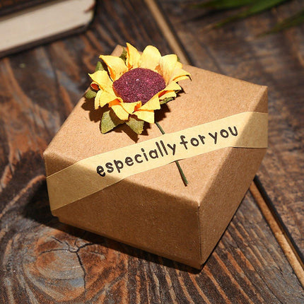 50pcs Kraft Paper Sunflower Applique Jewelry Gift Box Packaging Craft Supplies