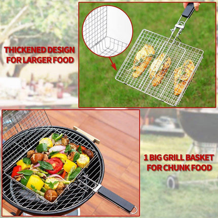 Barbecue Grilling Basket Portable Folding Stainless Steel Grill BBQ Food Holders