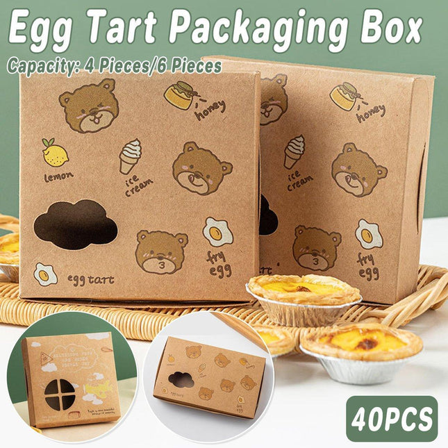 40PCS Cute Egg Tart Paper Boxes for Bakery Packaging Desserts Pastry Cupcakes