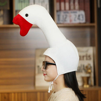 Funny Big White Goose Headgear Costume Hat Quirky Party Props Animal Cosplay
