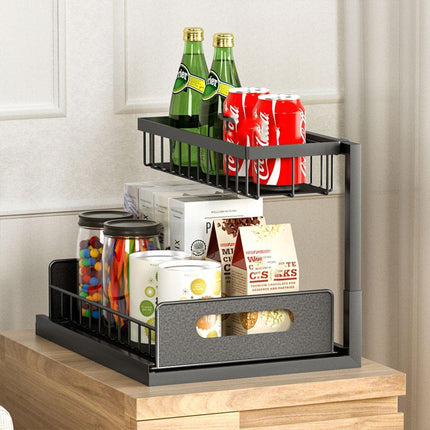 Removable Kitchen Cabinet Sink Storage Rack with Drawable Basket Organizer Shelf