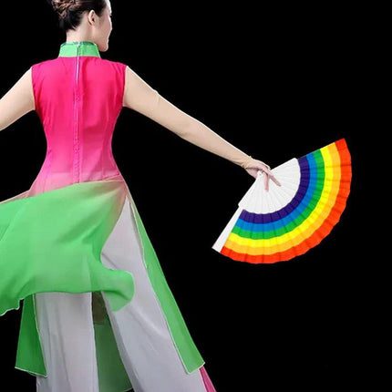6pcs Rainbow Folding Hand Fans in Six Colors Party Decor Travel Pocket Fans