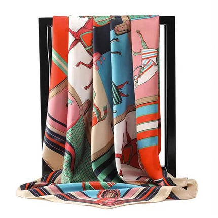 90x90cm Women Silk Satin Wrap Professional Lady Summer Beach Large Square Scarf - Aimall