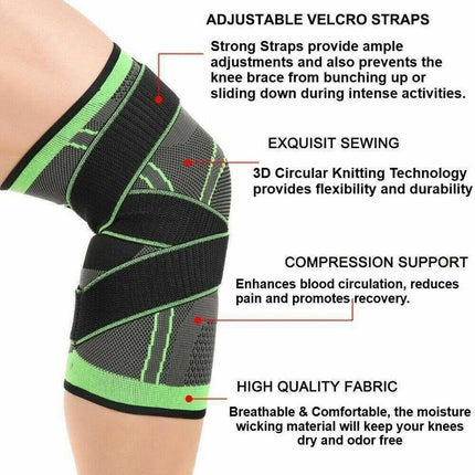 3D Weaving Knee Brace Breathable Sleeve Support Running Jogging Joint Pain Leg Green - Aimall