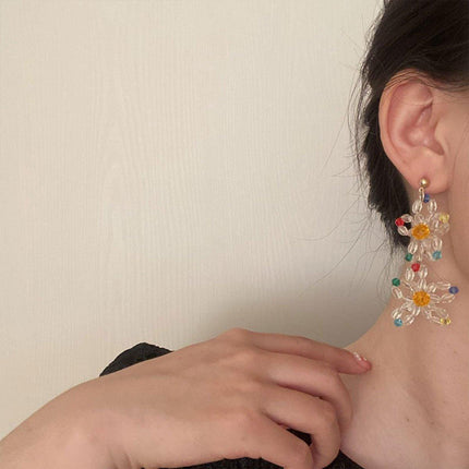 Beaded Flower Long Fringe Earrings Fashion Stud Jewellery for Women Gifts