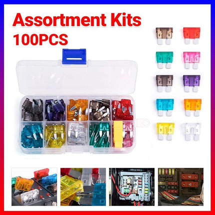 100 Standard Blade Auto Car Assorted Fuses Assortment Kits Sets 2A-35A With Box - Aimall
