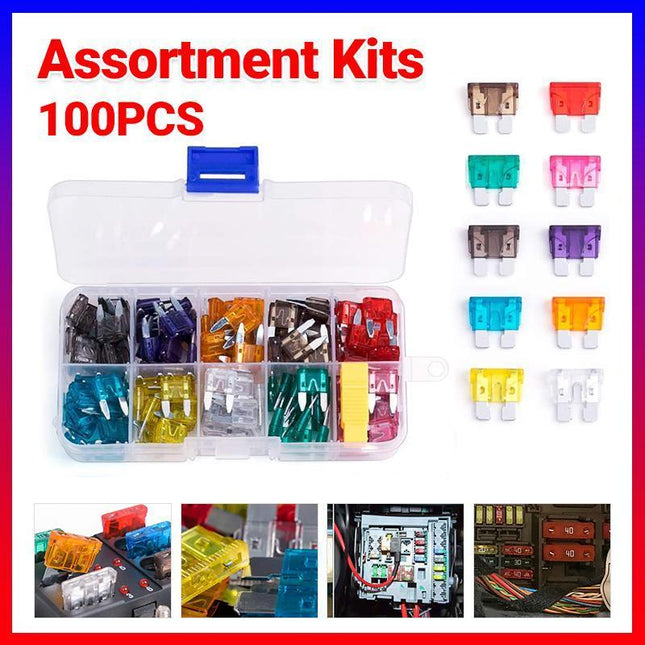100 Standard Blade Auto Car Assorted Fuses Assortment Kits Sets 2A-35A With Box - Aimall