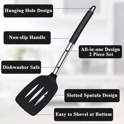 2pcs Silicone Cooking Utensils Stir Fry Spatula Kitchen Tools Non Stick Cookware