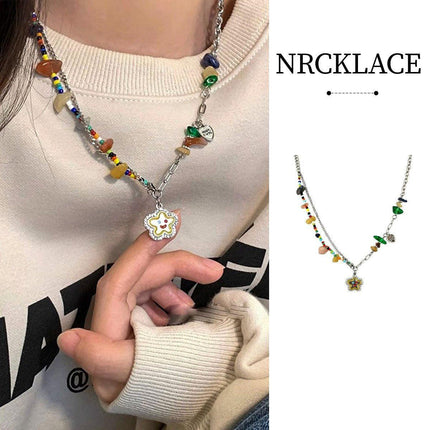 Colourful Flower Smiley Necklace Collarbone Chain Cheerful Women Accessory